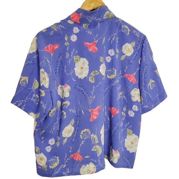 Vintage Alfred Dunner Blouse Womens 14 90s Purple Button Tie Floral Collar Retro - Picture 2 of 8
